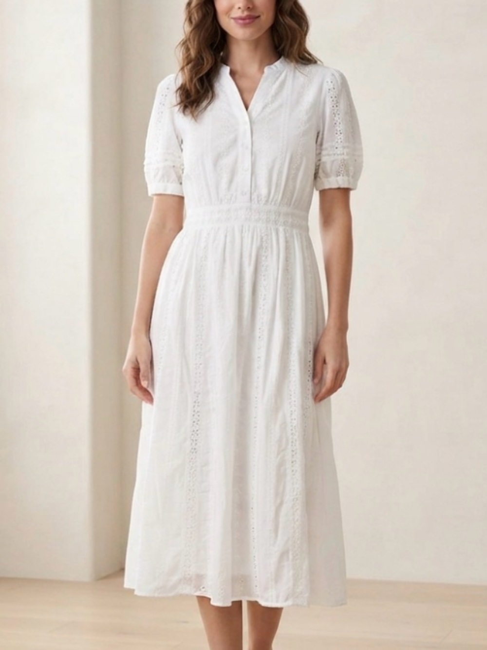 Vimly white dress woman size L floral stitching NWT